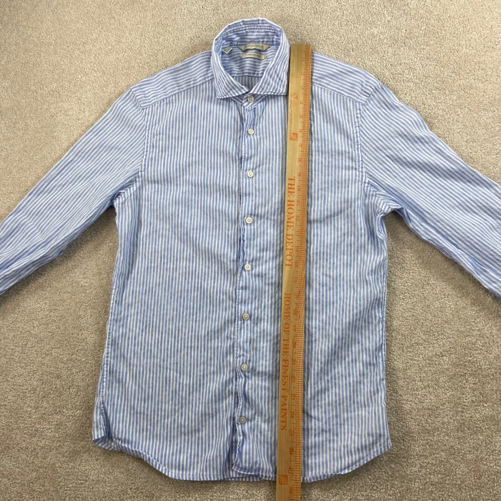 Suitsupply Linen Blend Button Down Shirt Mens 15 Blue White Striped Slim Fit - Picture 10 of 11